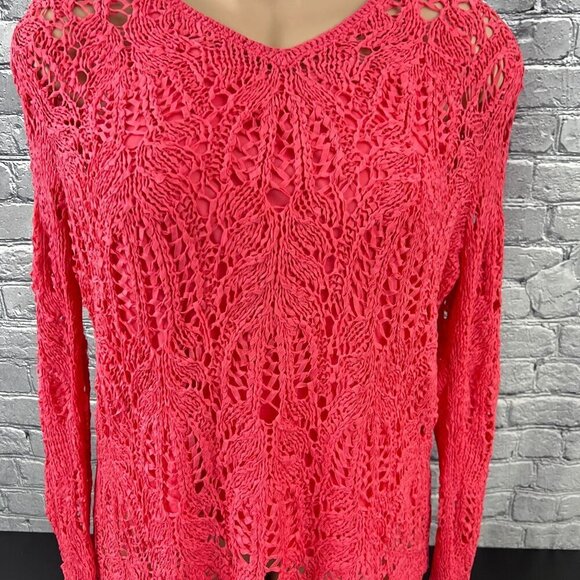 Coldwater Creek Womens 2X Red Crochet Long Sleeve Sweater  w/Attached Tank Top - Picture 3 of 5